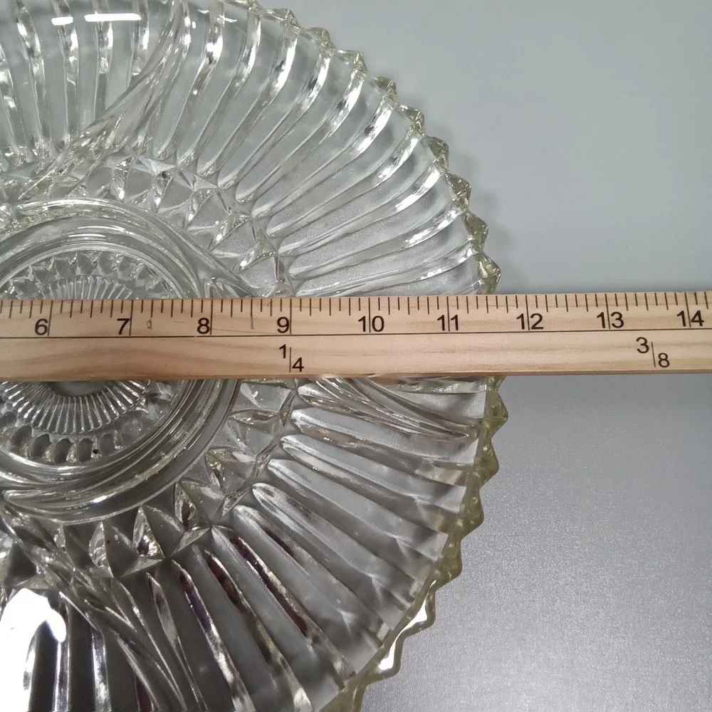 Vintage Clear Pressed Glass 3 Section Divided‎ Serving Platter Sunburst 12 Inch